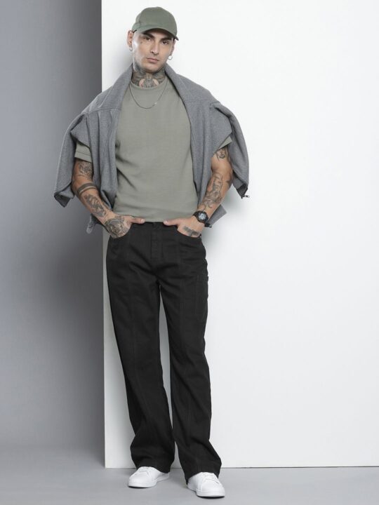 The Indian Garage Co Men's Black Wide Leg Solid Jeans - view 2