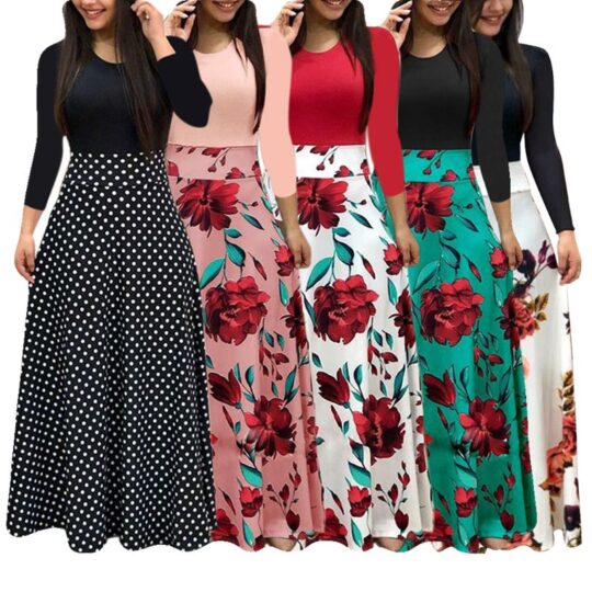BlackTree Maxi Dress Elegant Print Party Dress Polka Dot Dress  for Women ..