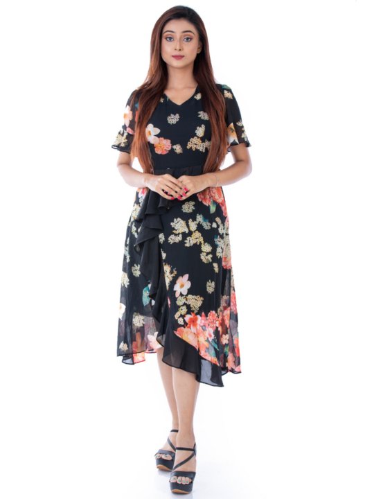 BLACKTREE BLACK FLORAL DRESS.