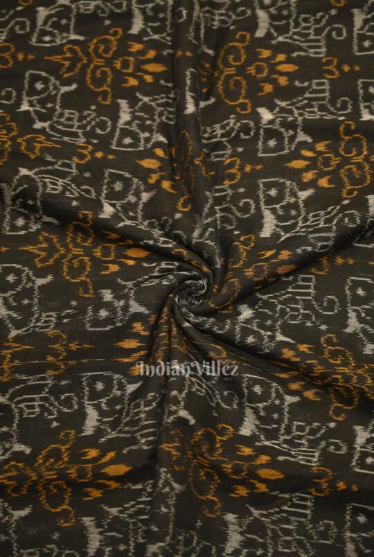IndianVillèz Black Tribal Theme Sambalpuri Ikat Cotton Fabric