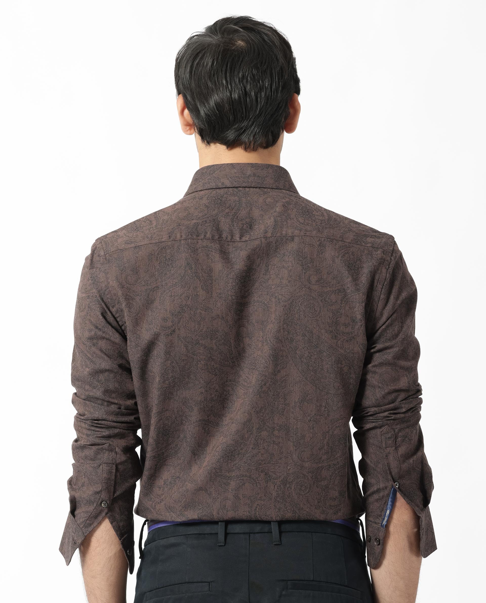 Rare Rabbit Men's Platim Rust Herringbone Fabric Full Sleeves Paisley Print Shirt - view 8