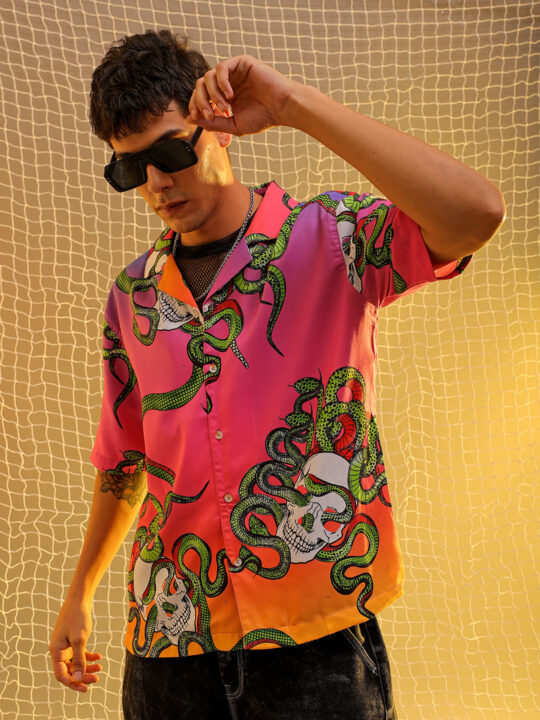 The Indian Garage Co Men's Multicolor Oversized Fit Graphic Shirt