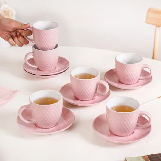 Nestasia Set Of 6 Pink Tara Ceramic Tea Cup And Saucer 225ml - view 2