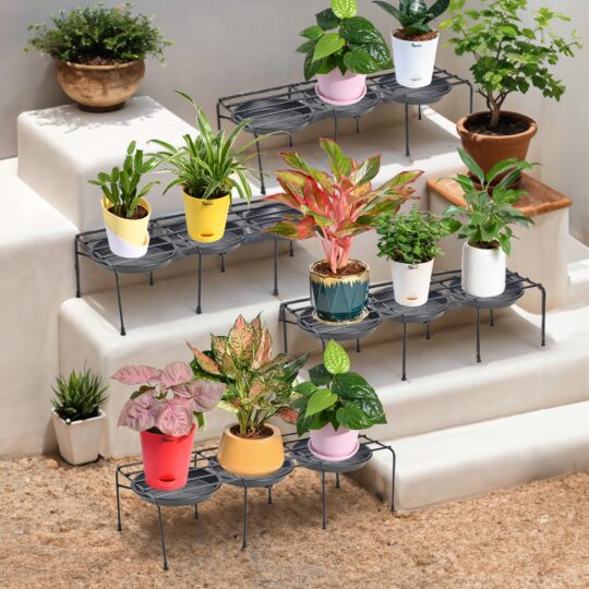 Ugaoo Metal Plant Stands with Drip-tray Holder - set of 4 - view 2