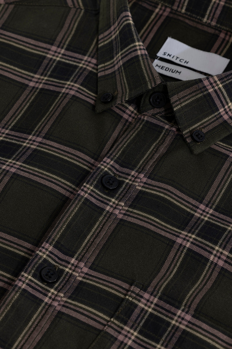 SNITCH Window Twist Olive Checks Shirt - view 2