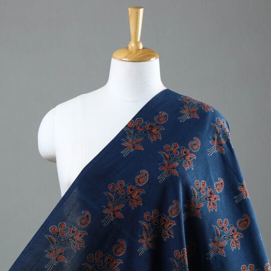 AJRAKH BY JABBAR KHATRI Blue - Ajrakh Block Printed Cotton Fabric 62