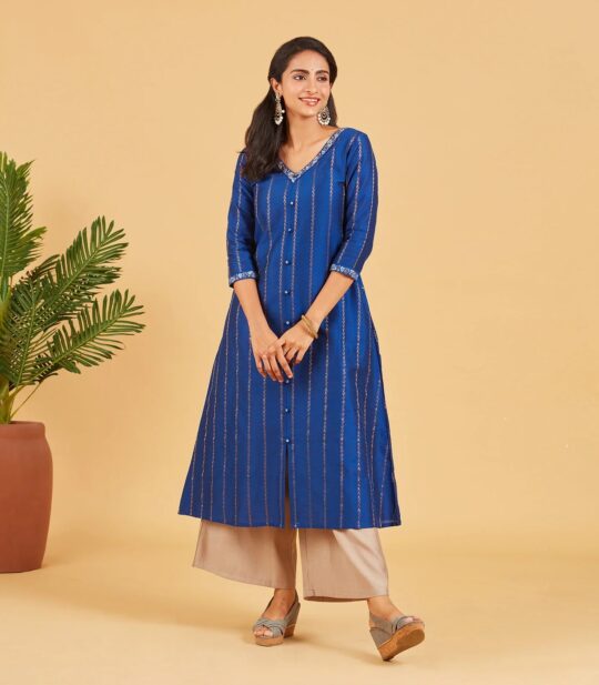 RmKV Midnight Blue & Gold Zari Work Kurta