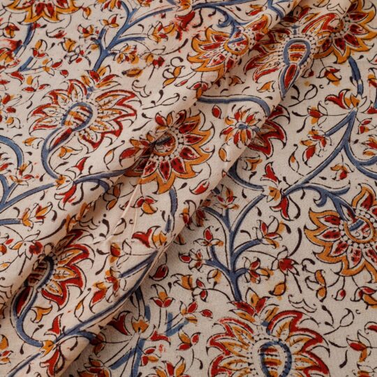 VENKATA BHANU KALAMKARI PEDANA Beige - Pedana Kalamkari Block Printed Mul Cotton Fabric 02 - view 2