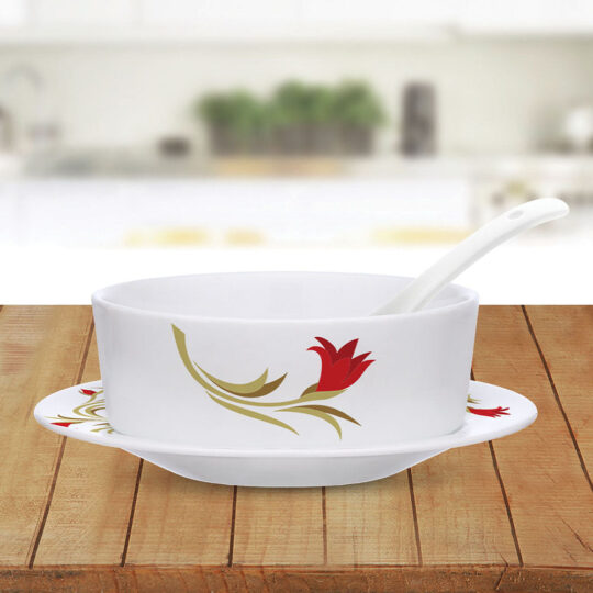 My Borosil Larah by Borosil Red Lily Soup Bowl w Saucer Set