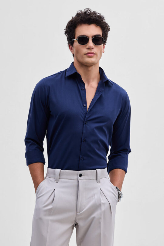 SNITCH Navy Slim Fit Stretch Shirt