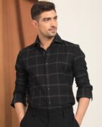 Rare Rabbit Men's Nielson Black Cotton Fabric Full Sleeves Checks Shirt