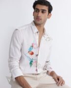 Rare Rabbit Men's Laura Light Pink Viscose Fabric Floral Print Full Sleeves Shirt