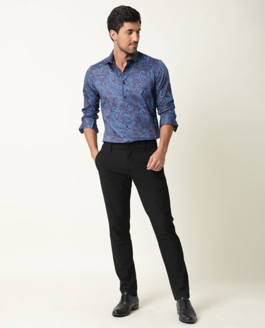 Rare Rabbit Men's Enchan Navy Cotton Fabric Paisley Print Full Sleeves Shirt - view 2