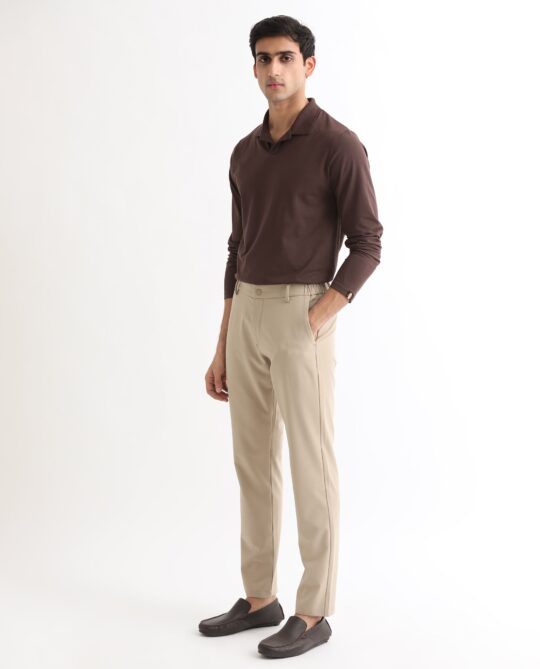 Rare Rabbit Men's Reborn-1 Brown Cotton Fabric Johnny Collar Full Sleeve Polo T-Shirt - view 2