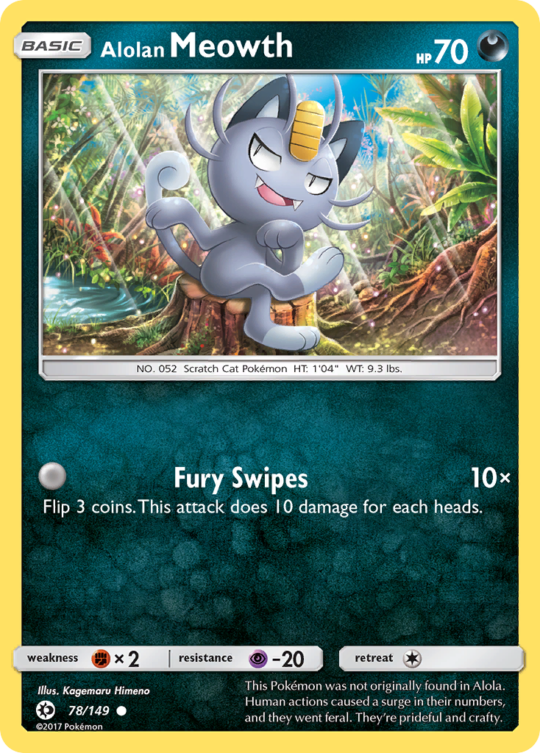 Common sm1-78 non-holo – Pokémon Alolan Meowth - 78/149 - Common [sm1-78] [Non-Holo] - Alolan Meowth - 78/149 - Common