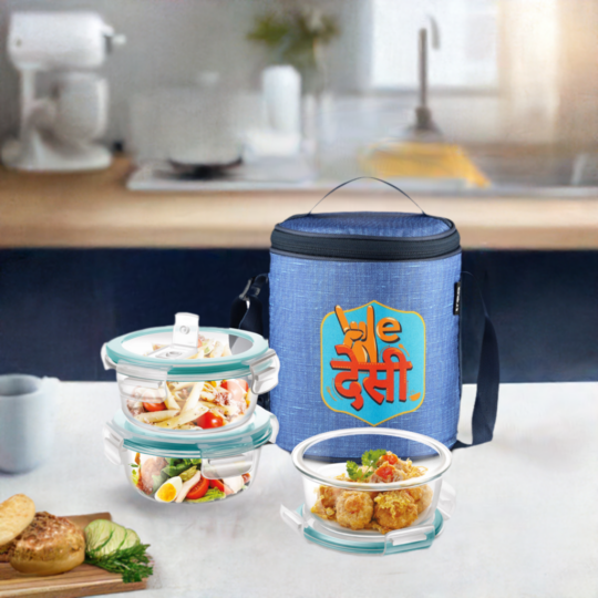 "We Desi" - Glass Tiffin with Printed Jacket (Milton) - view 2