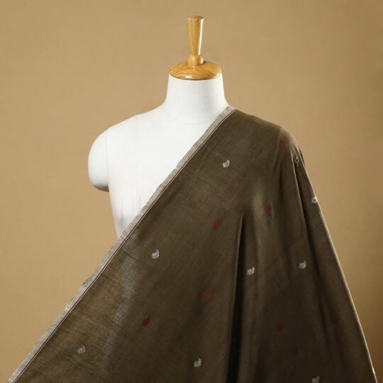 SOUTH KARGHA Brown - Handspun Handloom Natural Dyed Cotton Jamdani Fabric 37