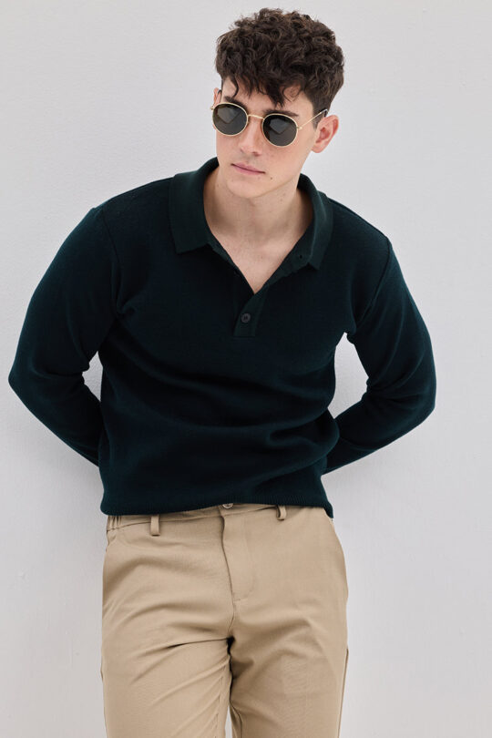 SNITCH Dark Green Knitted Polo Sweater