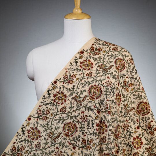 PITCHUKA SRINIVAS KALAMKARI PEDANA Beige - Pedana Kalamkari Block Printed Cotton Fabric