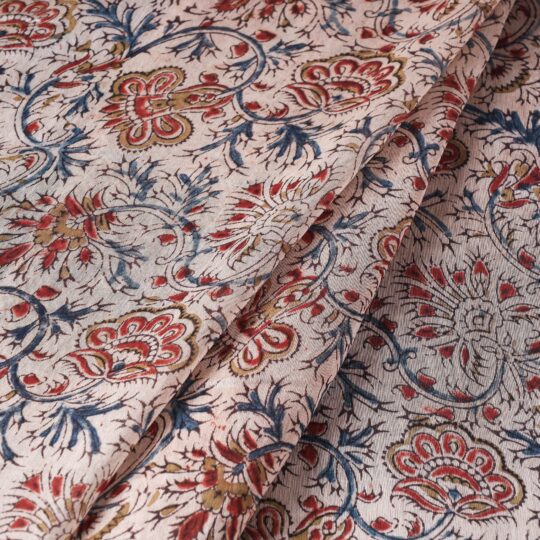 PITCHUKA SRINIVAS KALAMKARI PEDANA Beige - Pedana Kalamkari Block Print Chanderi Silk Fabric - view 2