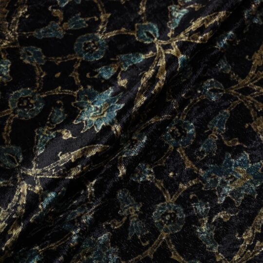 AJRAKH BY JABBAR KHATRI Black - Block Printed Velvet Natural Dyed Ajrakh Fabric 01 - view 2