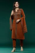 Peachmode Dark Rust Floral Woolen Salwar Suit