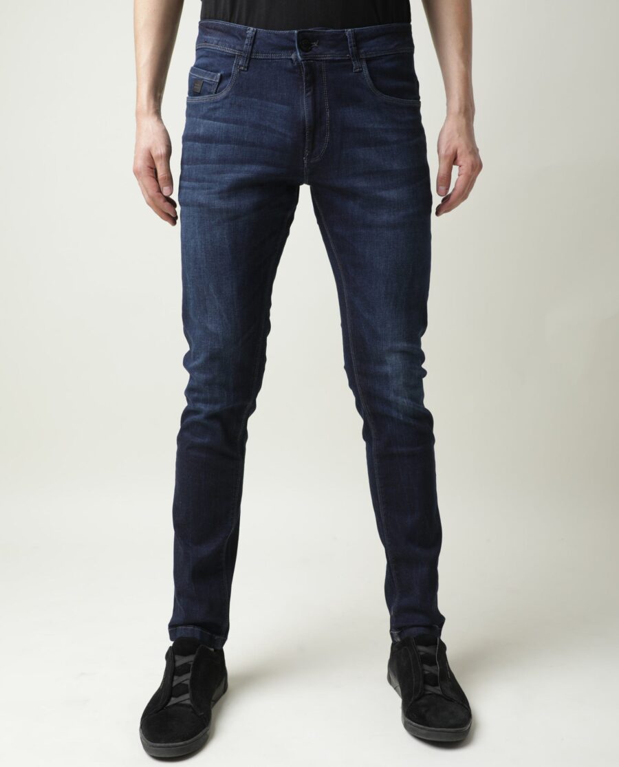Rare Rabbit Men's Austin Navy Mid-Rise Dark Wash Slim Fit Jeans