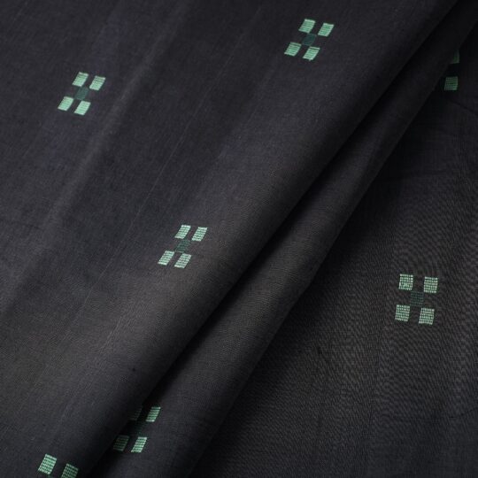 CREYO Black - Srikakulam Jamdani Buti Pure Handloom Cotton Fabric - view 2