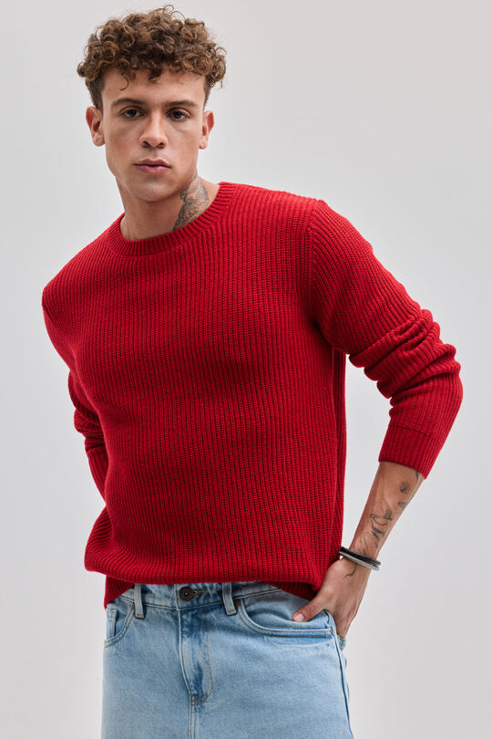 SNITCH Red Fisherman Knit Sweater