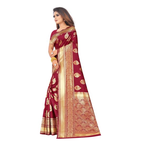 Peachmode Excellent Red Colored Festive Wear Woven Lichi Silk Saree - view 2
