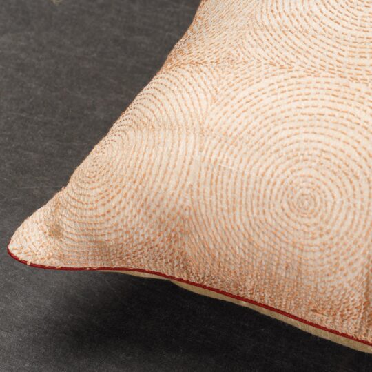 NOORI BAZAR Beige - Bengal Kantha Embroidery Tussar Silk Cushion Cover (16 x 16 in) - view 2