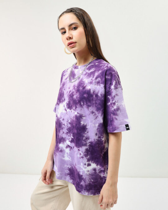 BlackTree Purple Tie & Dye Oversized Dresses - view 2