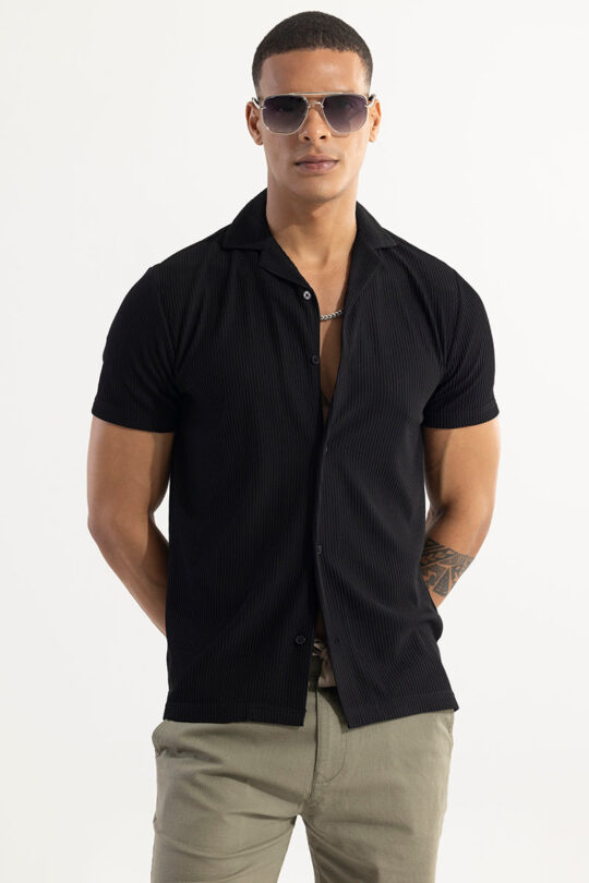 SNITCH Parallel Rib Black Shirt