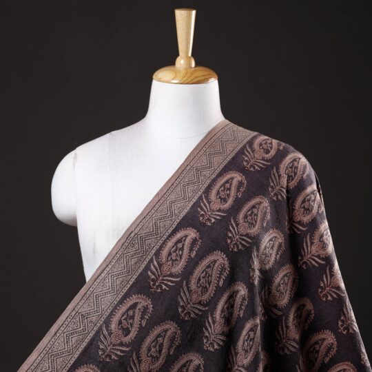 BAGH PRINTS BY UMAR FARUK KHATRI Black - Bagh Block Printed Merino Wool Handloom Fabric