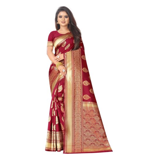 Peachmode Excellent Red Colored Festive Wear Woven Lichi Silk Saree