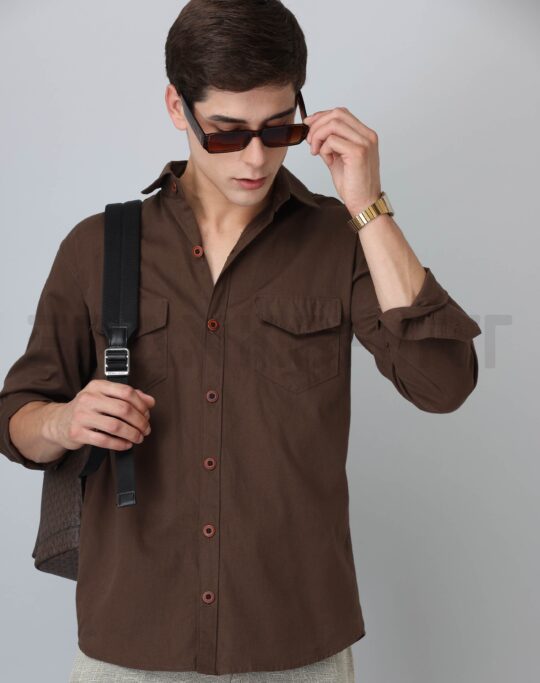 BlackTree Frankshirt Double Pocket Mehandi Solid Tailored Fit Cotton Casual Shirt for Man