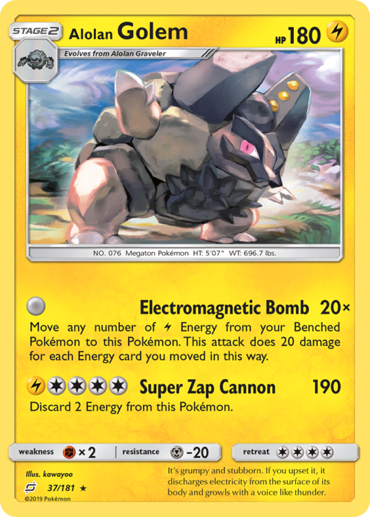 Rare sm9-37 reverse – Pokémon Alolan Golem - 37/181 - Rare [sm9-37] [Reverse Holo] - Alolan Golem - 37/181 - Rare