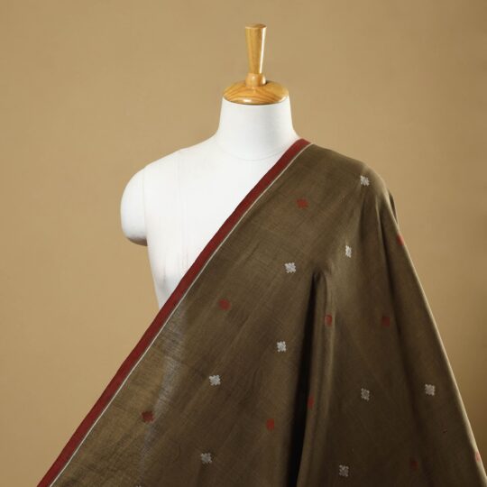 SOUTH KARGHA Brown - Handspun Handloom Natural Dyed Cotton Jamdani Fabric 09