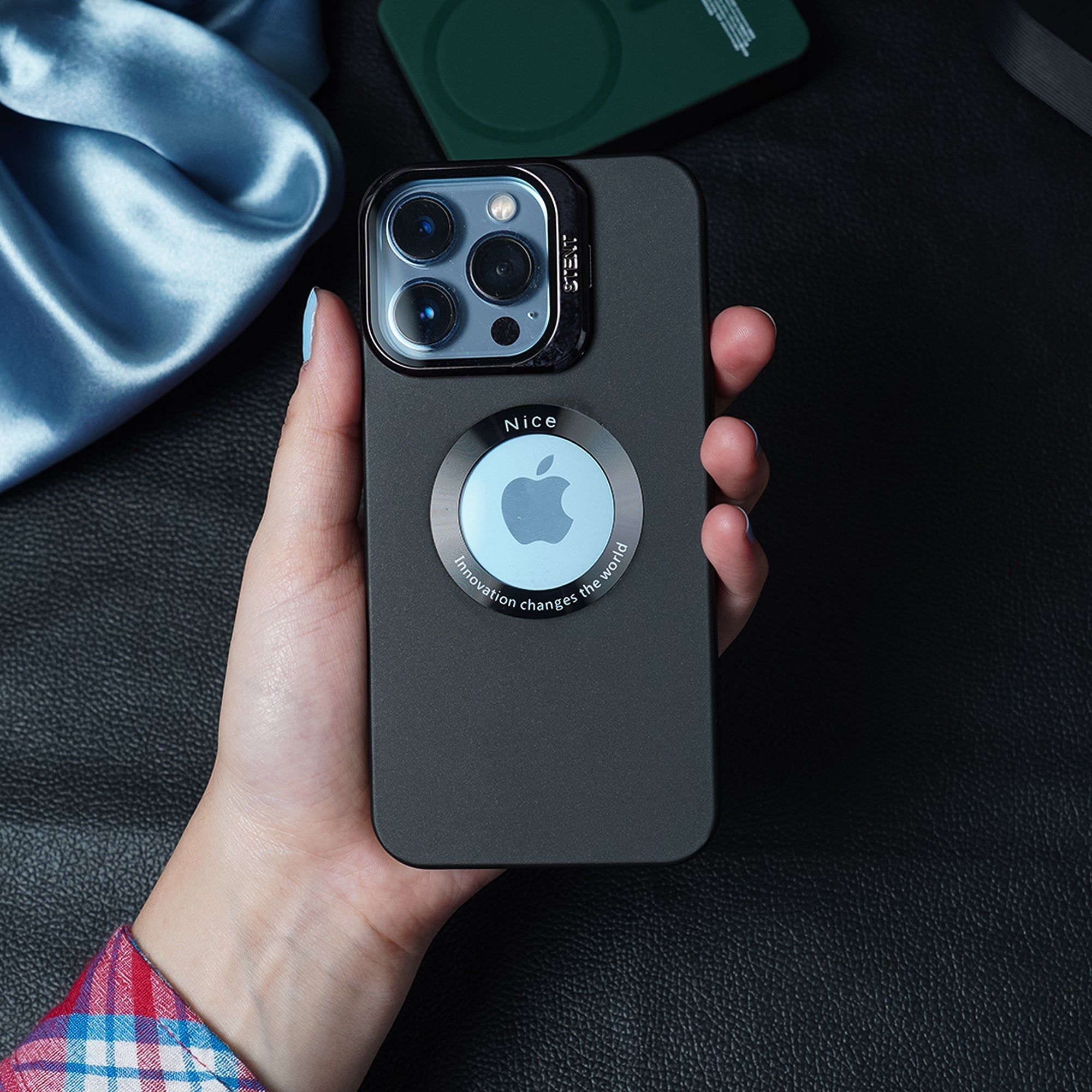Apple iPhone 15 Series Luxury Camera Protector Stand Case With Logo Cut - view 3