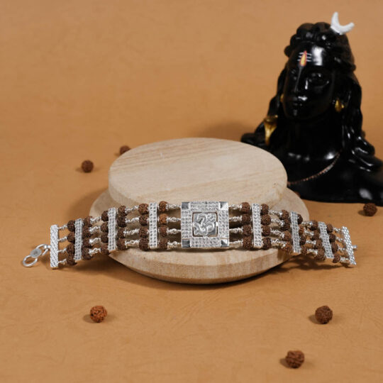 Prinjal Jewellers Rudraksha Silver Trishul With Om Four Line Bracelet - view 2